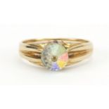 9ct gold colourful stone/crystal ring, size O, 3.6g