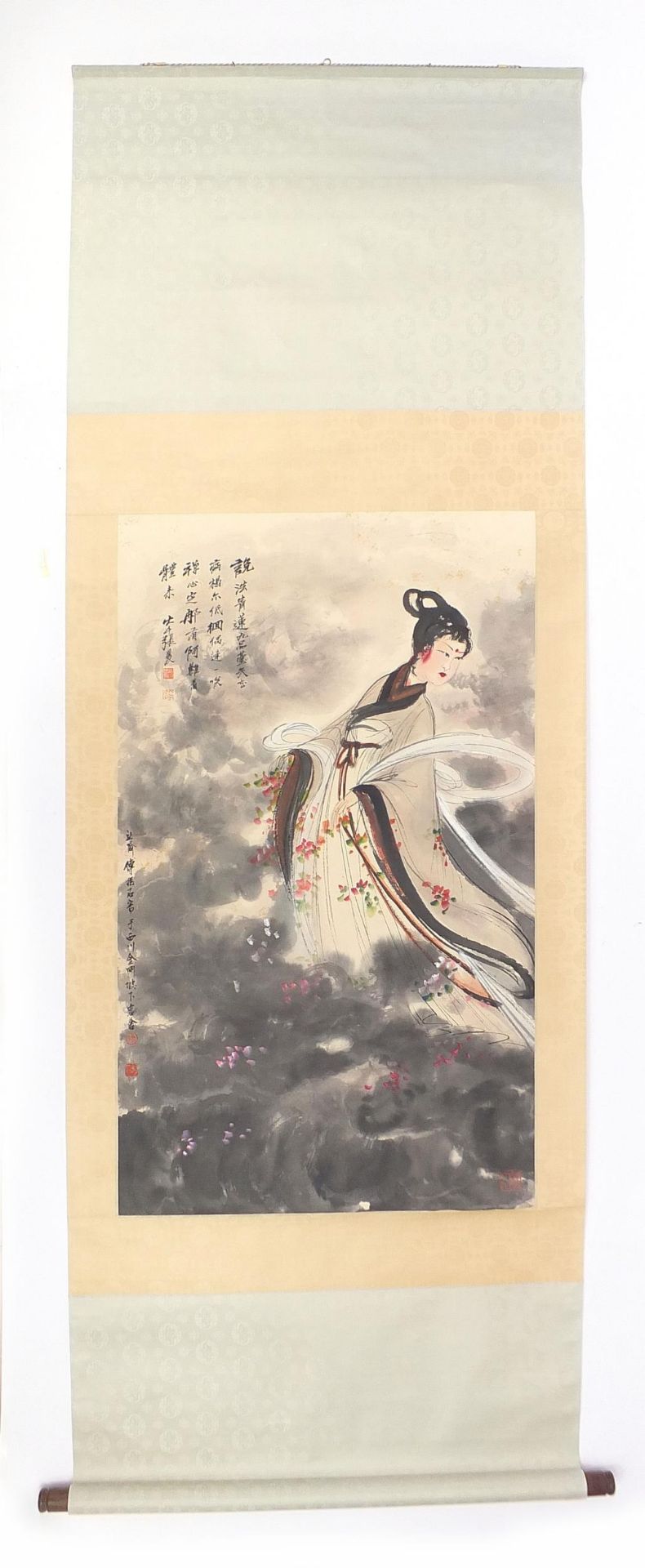 Attributed to Fu Baoshi - Female celestial spreading auspiciousness with inscribed poem attributed - Image 2 of 7