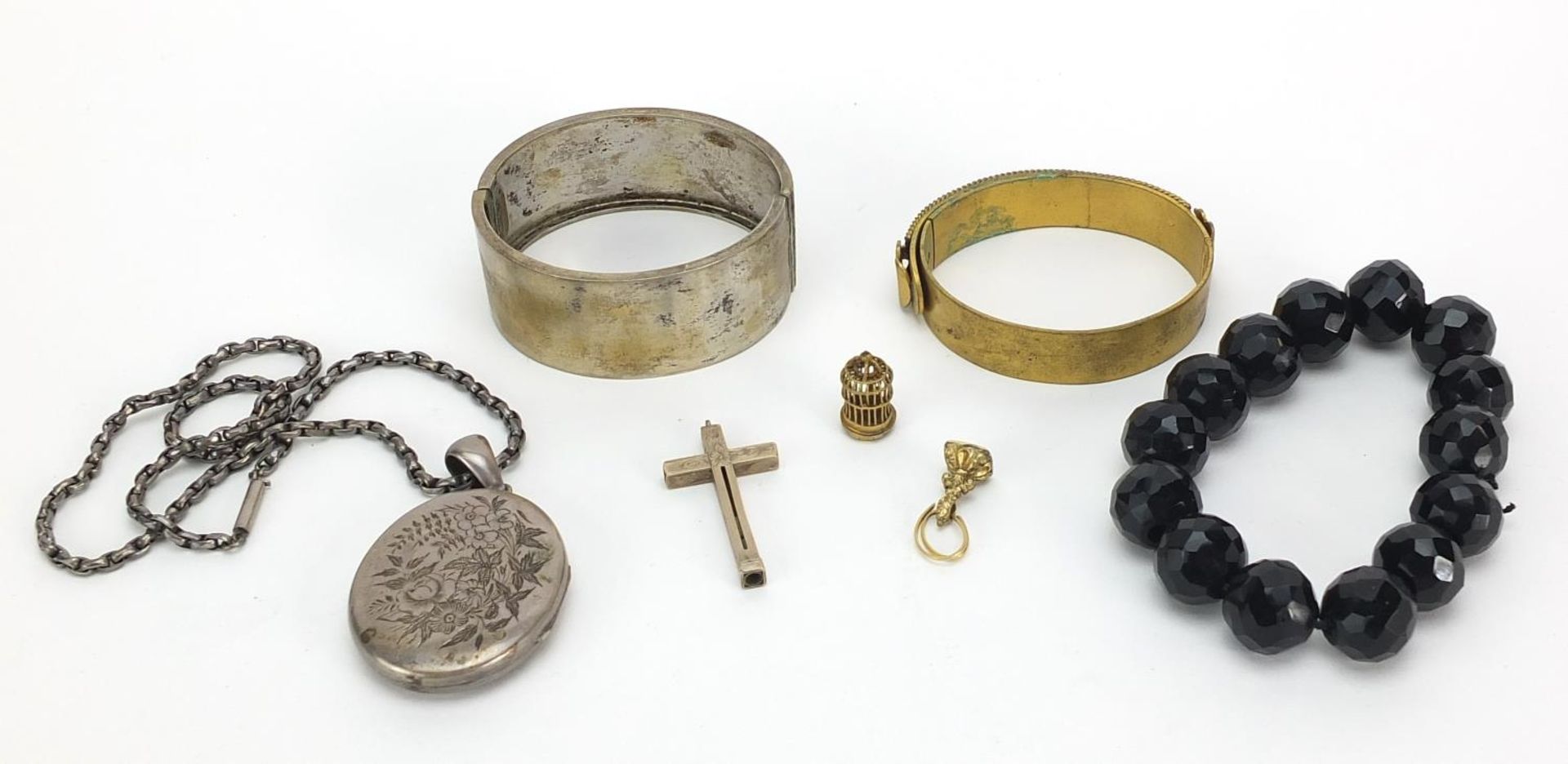 Antique and later jewellery including a Victorian silver aesthetic locket, similar bangle, jet - Image 4 of 4