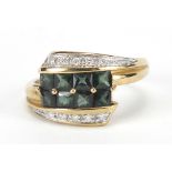 9ct gold tourmaline and diamond ring, size P, 3.2g