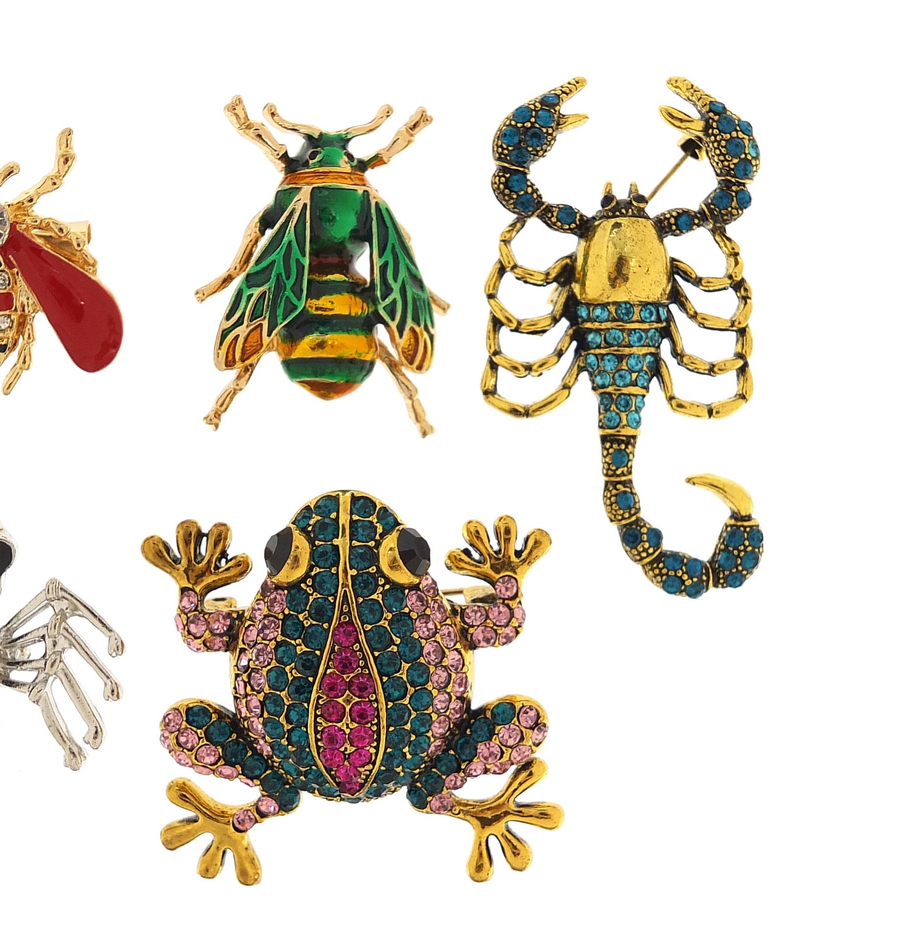Six jewelled and enamel animal and insect brooches including scorpion and crab, the largest 6cm in - Image 3 of 4