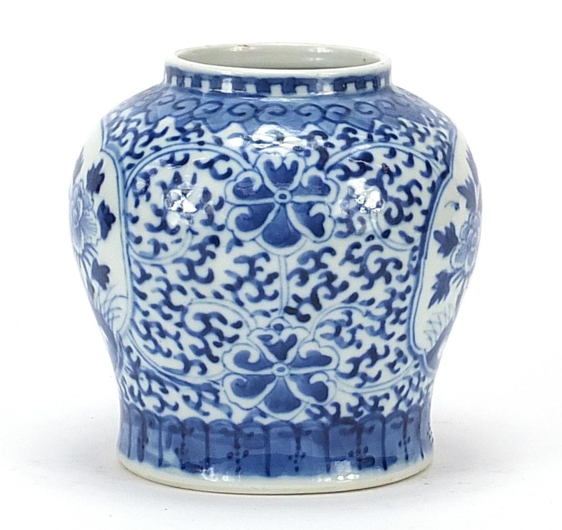 Chinese blue and white porcelain vase hand painted with flowers, six figure character marks to the - Image 4 of 10