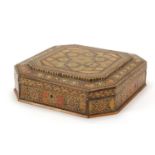 Syrian Moorish design casket with floral inlay, 8.5cm H x 28.5cm W x 29.5cm D