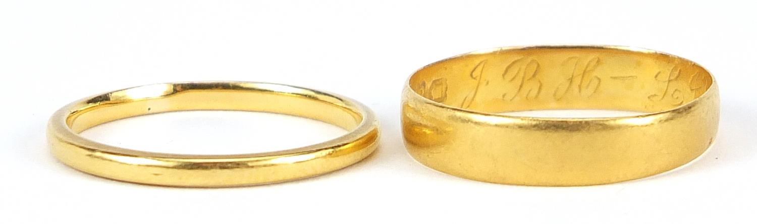 Two 22ct gold wedding bands, sizes L and M, 3.5g - this lot is sold without buyer's premium - Image 3 of 8