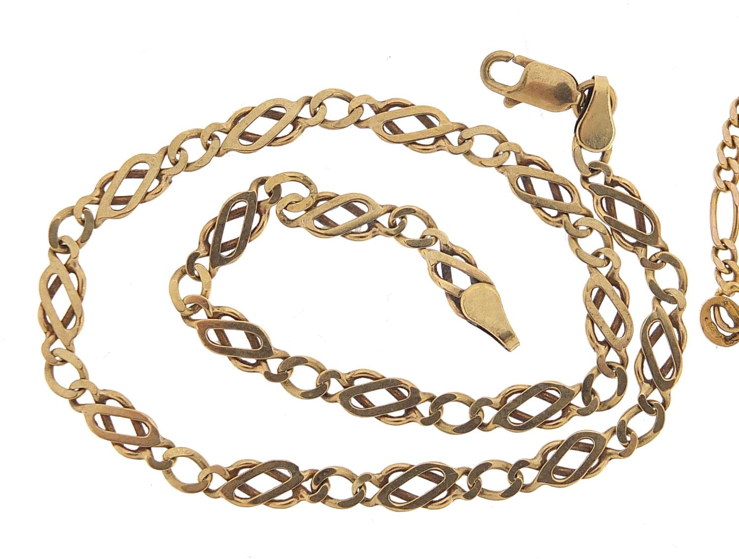 9ct gold Figaro link necklace and 9ct gold multi link bracelet, 48cm and 22cm in length, total 11.2g - Image 3 of 5