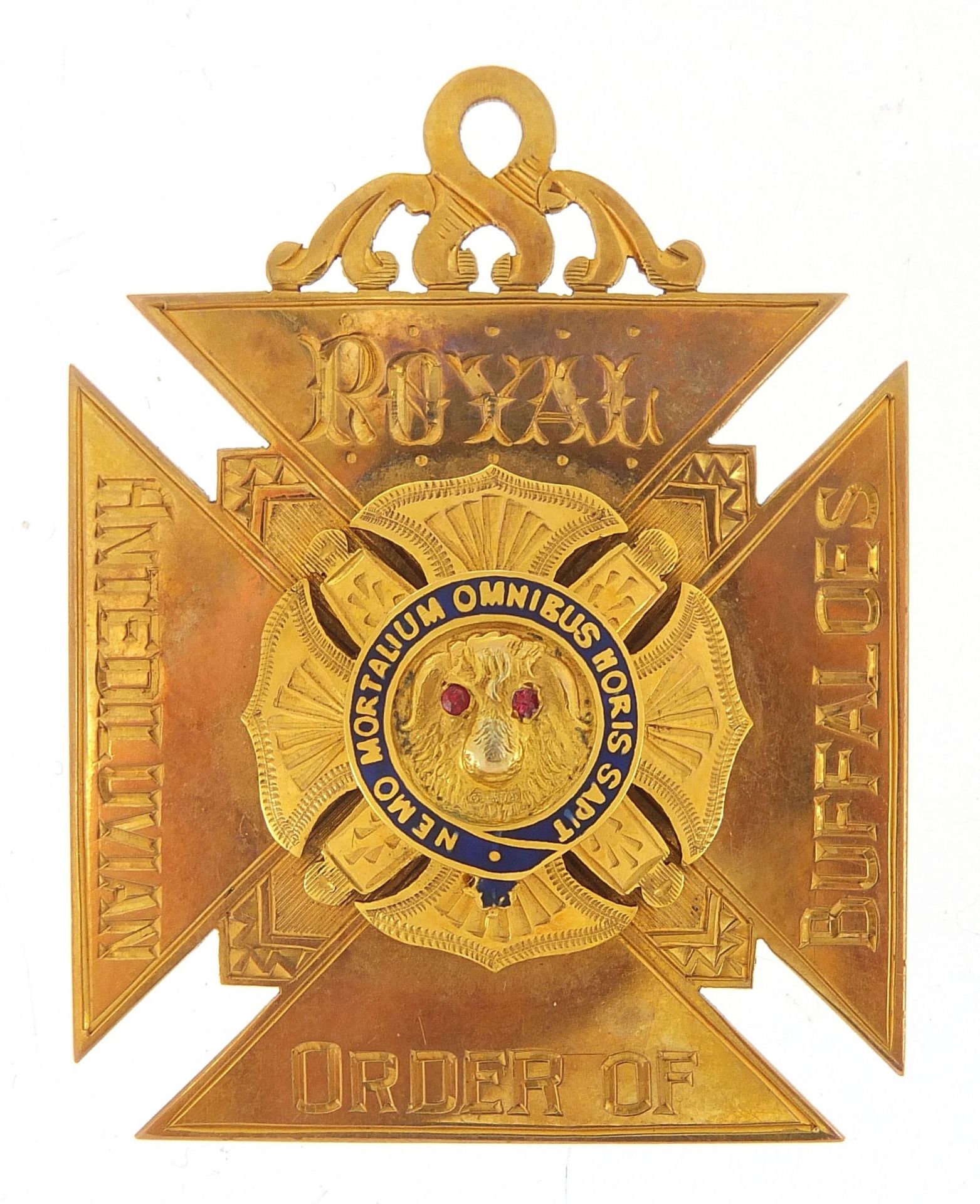 9ct gold and enamel RAOB medal awarded to Primo J.E. Morgan by The King's Head Lodge, 5cm high, 16.