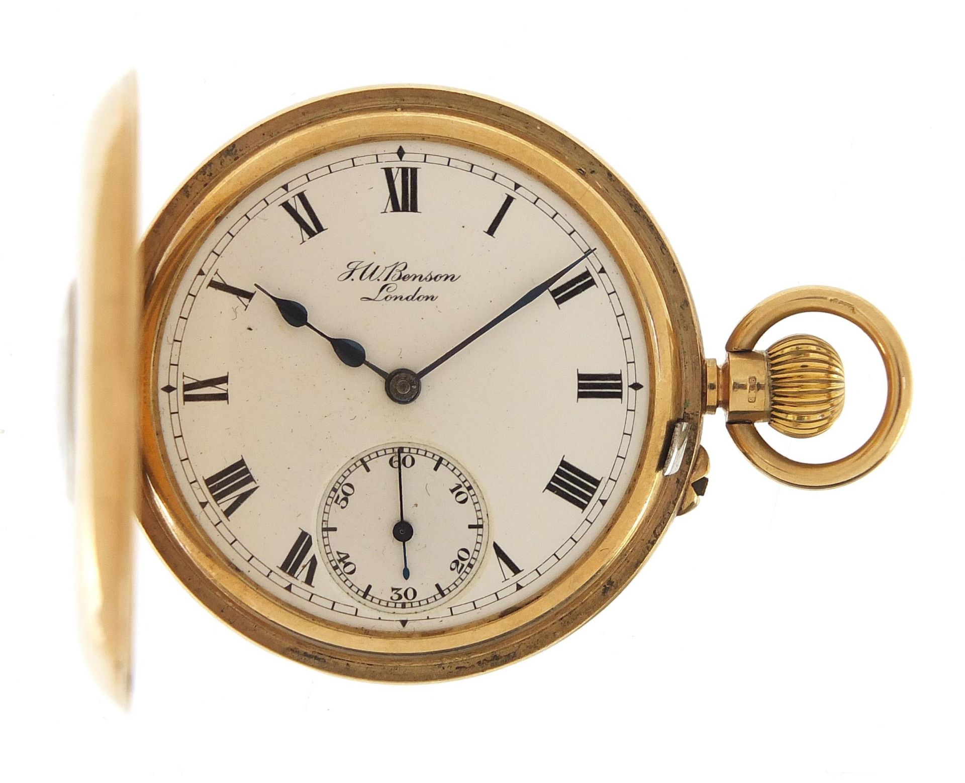 J W Benson, gentlemen's 9ct gold half hunter pocket watch, the movement numbered 8671, the case - Image 2 of 7