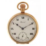 Record, gentlemen's 9ct gold open face pocket watch, the movement numbered 67561, the case dated