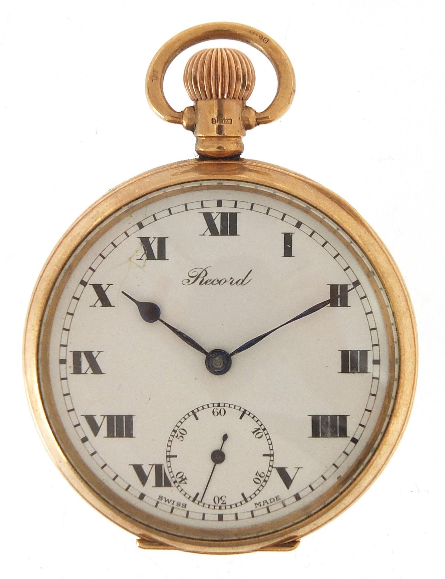 Record, gentlemen's 9ct gold open face pocket watch, the movement numbered 67561, the case dated