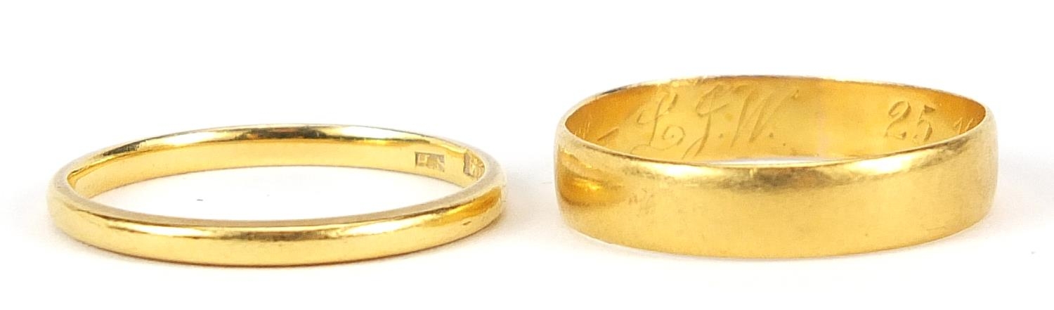 Two 22ct gold wedding bands, sizes L and M, 3.5g - this lot is sold without buyer's premium - Image 2 of 8