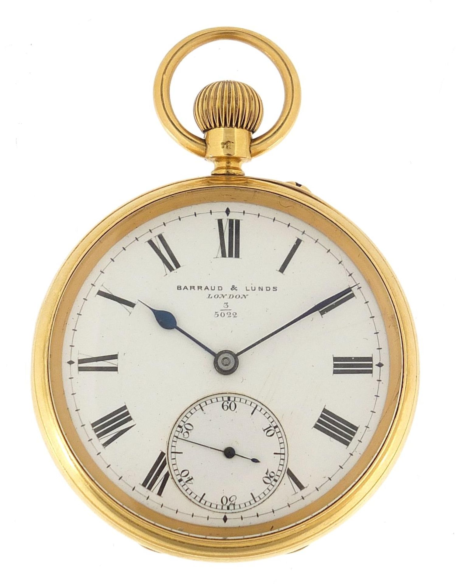 Barraud & Lunds, gentlemen's 18ct gold open face pocket watch, the movement numbered 3/5022, the