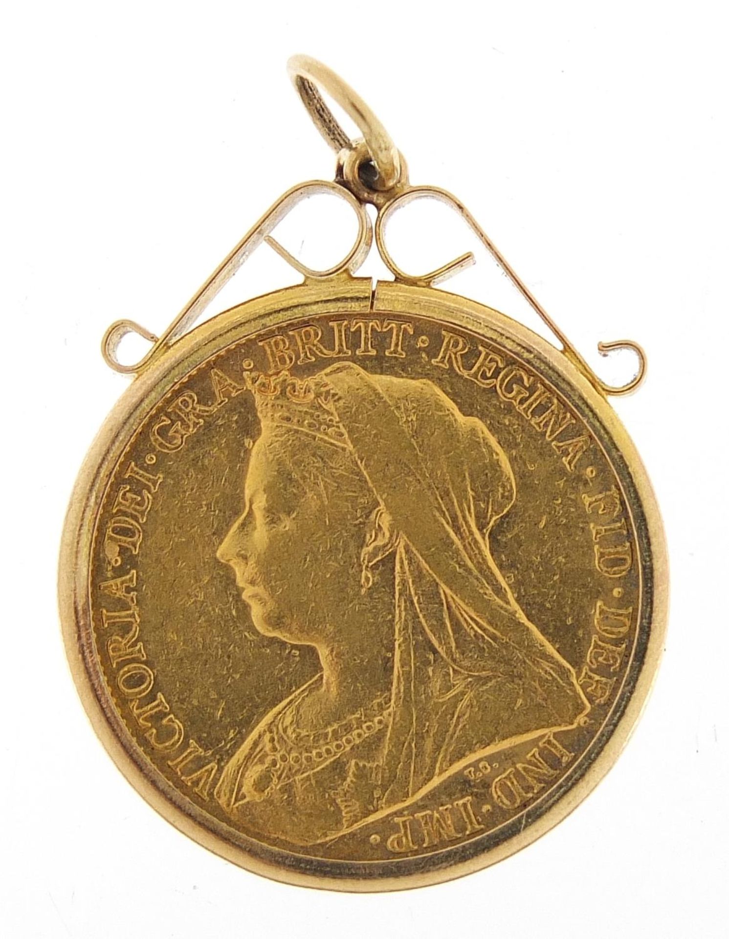 Queen Victoria 1897 gold sovereign, Melbourne mint, with 9ct gold pendant mount, 9.4g - this lot - Image 2 of 3