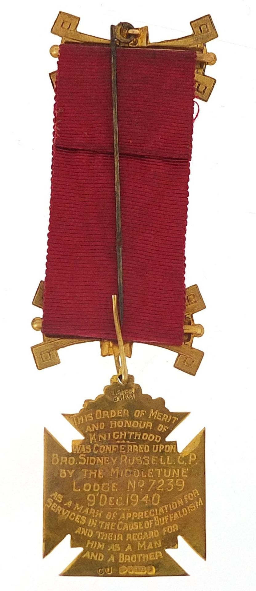 9ct gold and enamel RAOB medal with silk ribbon and bars, awarded to Bro Sidney Russell, C.P by - Image 4 of 5