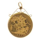 Queen Victoria 1897 gold sovereign, Melbourne mint, with 9ct gold pendant mount, 9.4g - this lot