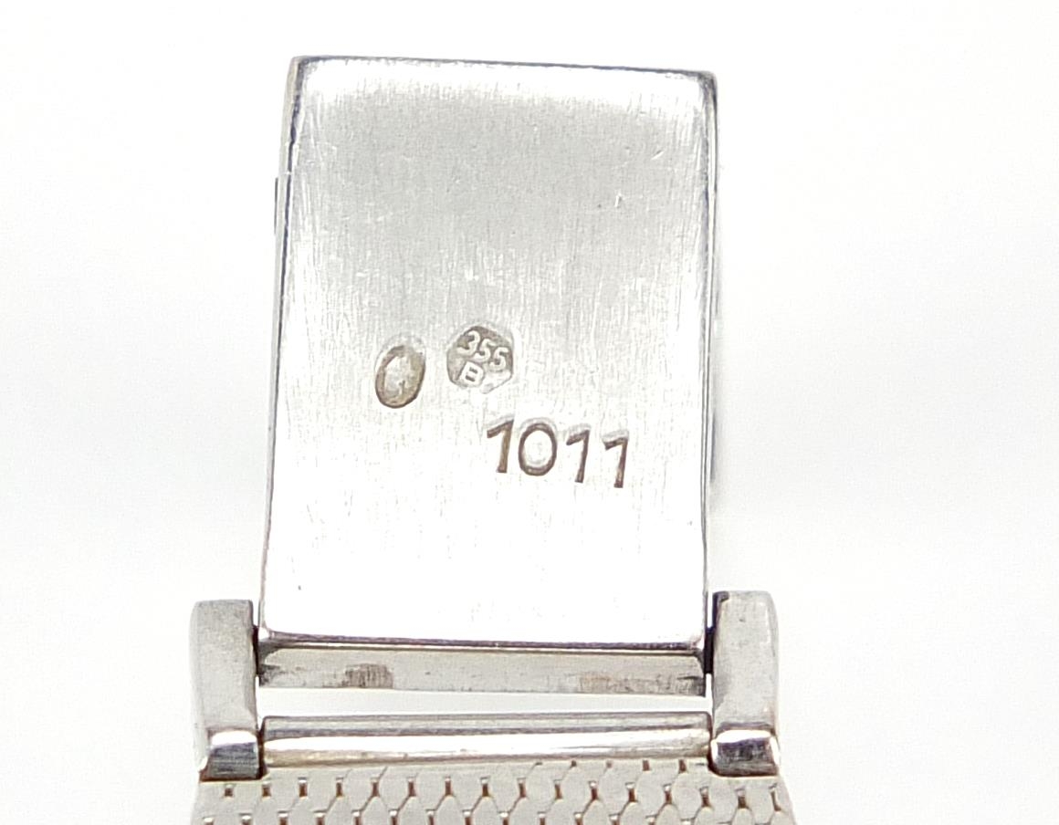 Omega, 18ct white gold wristwatch with diamond set dial and 18ct white gold strap, the movement - Image 6 of 6