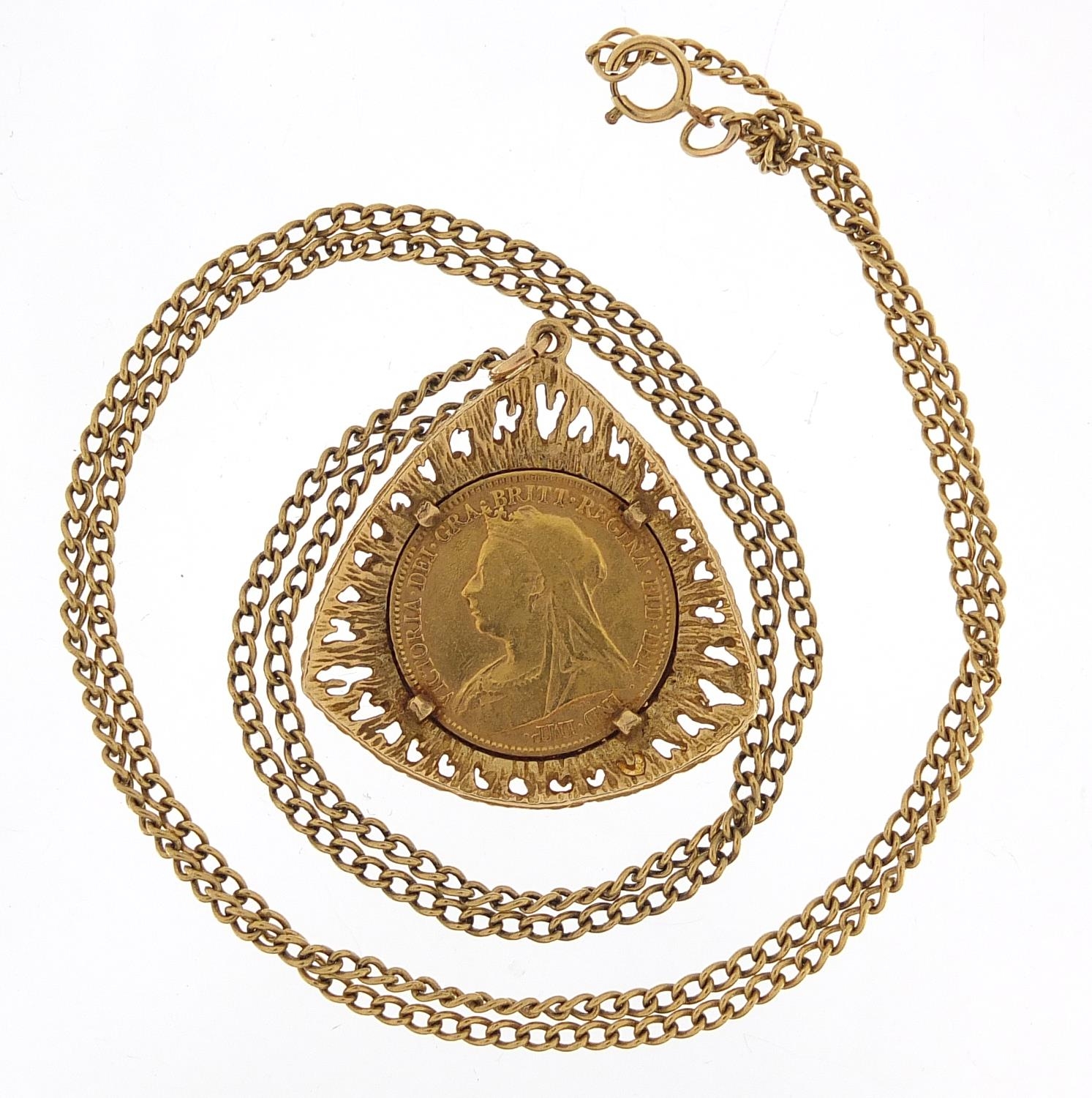 Victorian 1896 gold half sovereign with 9ct gold pendant mount and 9ct gold necklace, 3.5cm high and - Image 3 of 3