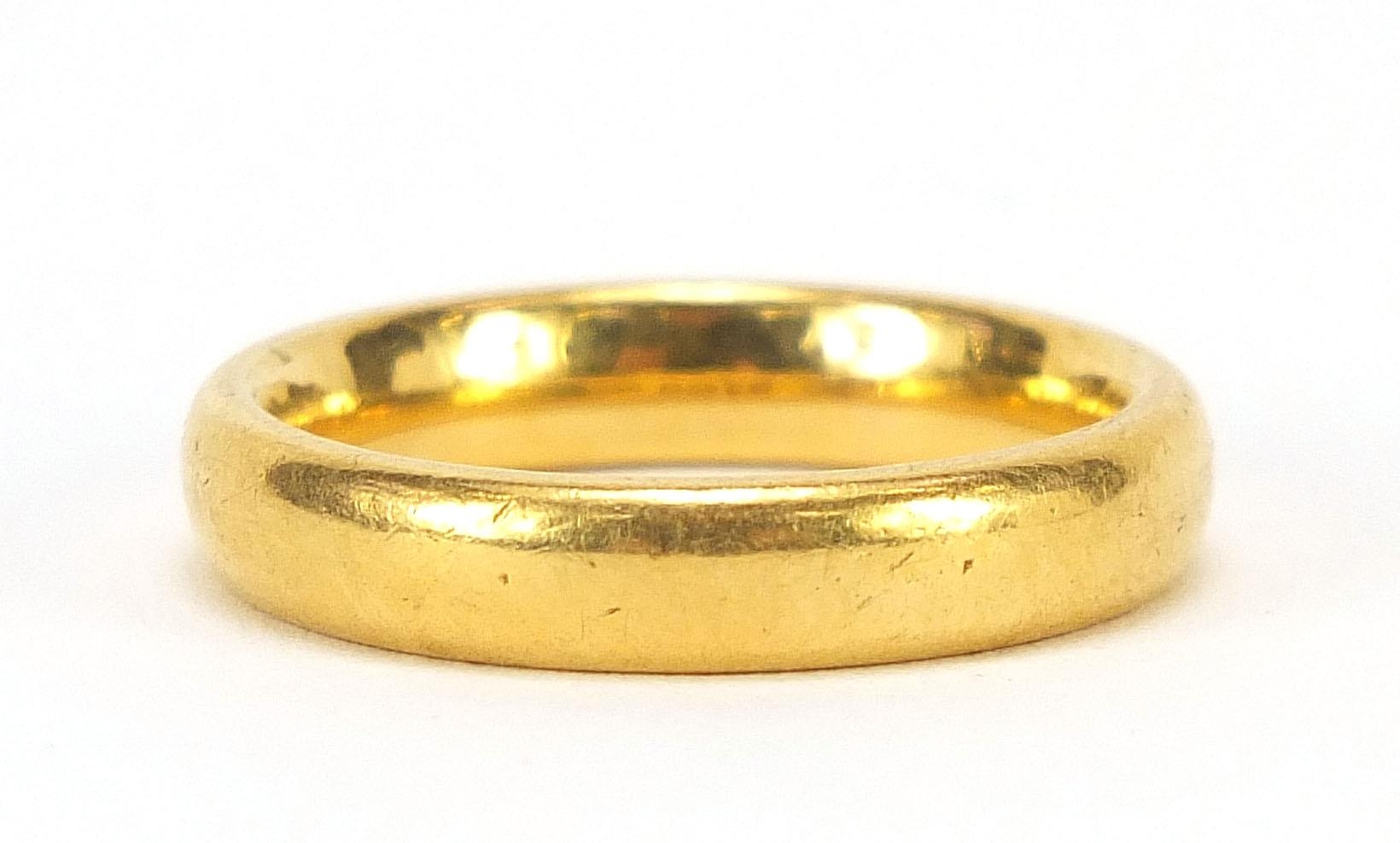George V 22ct gold wedding band, Birmingham 1923, size J/K, 6.5g - this lot is sold without buyer' - Image 2 of 5