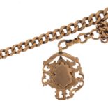 9ct rose gold graduated watch chain with sports jewel, 30cm in length, 38.7g - this lot is sold