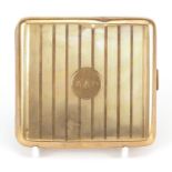 S J Rose & Son, 9ct gold cigarette case with engine turned decoration, London 1926, 8.5cm x 8cm,