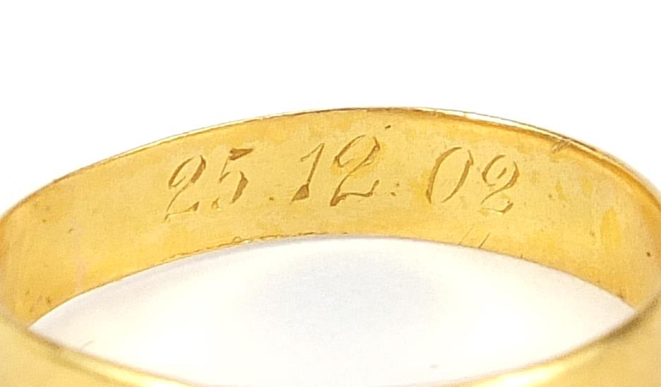 Two 22ct gold wedding bands, sizes L and M, 3.5g - this lot is sold without buyer's premium - Image 8 of 8