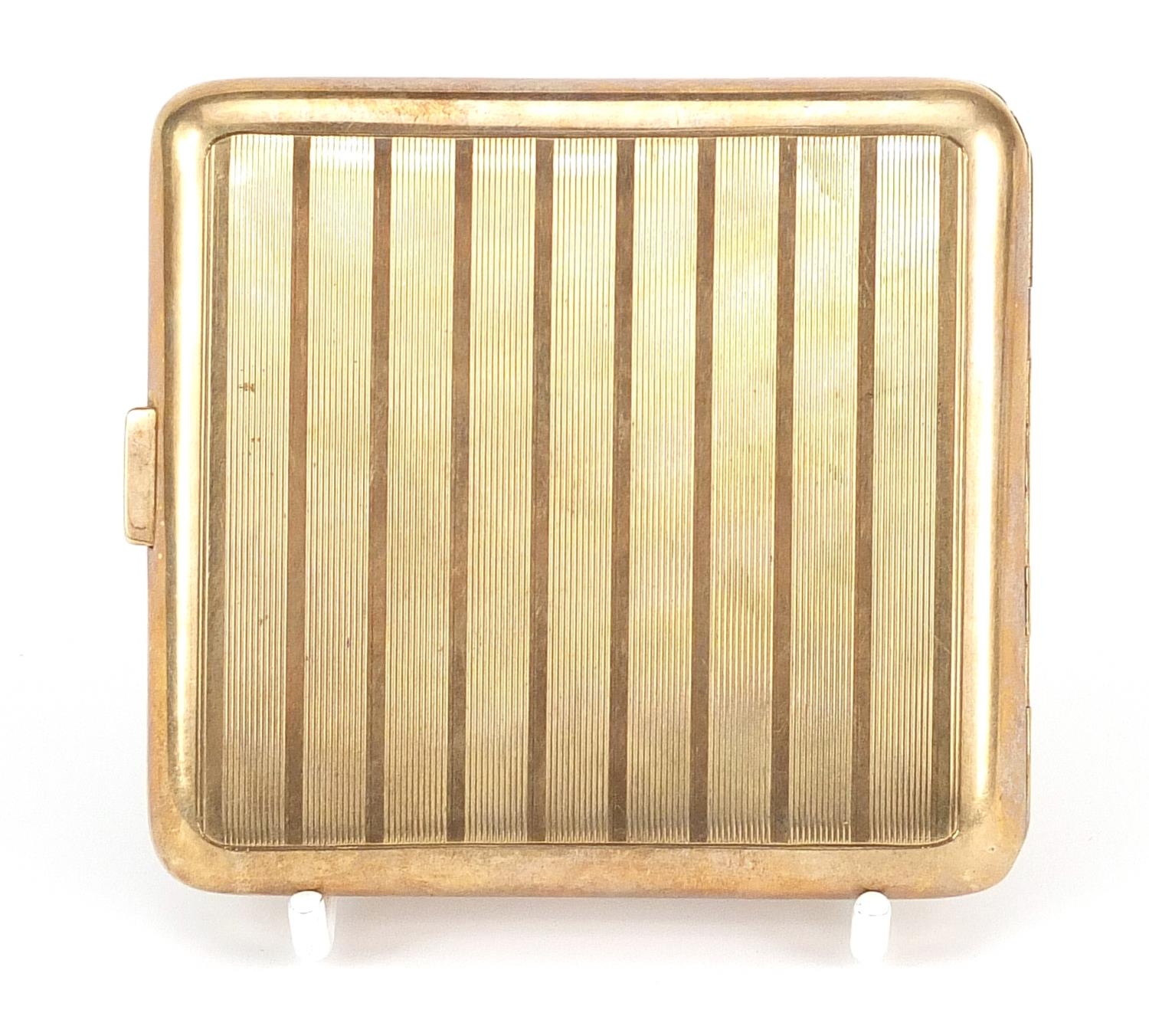 S J Rose & Son, 9ct gold cigarette case with engine turned decoration, London 1926, 8.5cm x 8cm, - Image 5 of 6