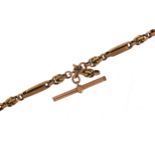 Victorian 9ct gold watch chain with T bar, 34cm in length, 23.0g - this lot is sold without buyer'