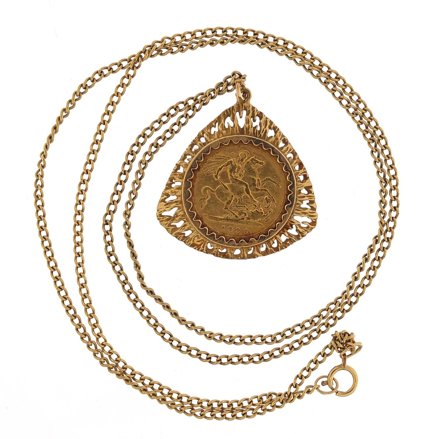 Victorian 1896 gold half sovereign with 9ct gold pendant mount and 9ct gold necklace, 3.5cm high and - Image 2 of 3
