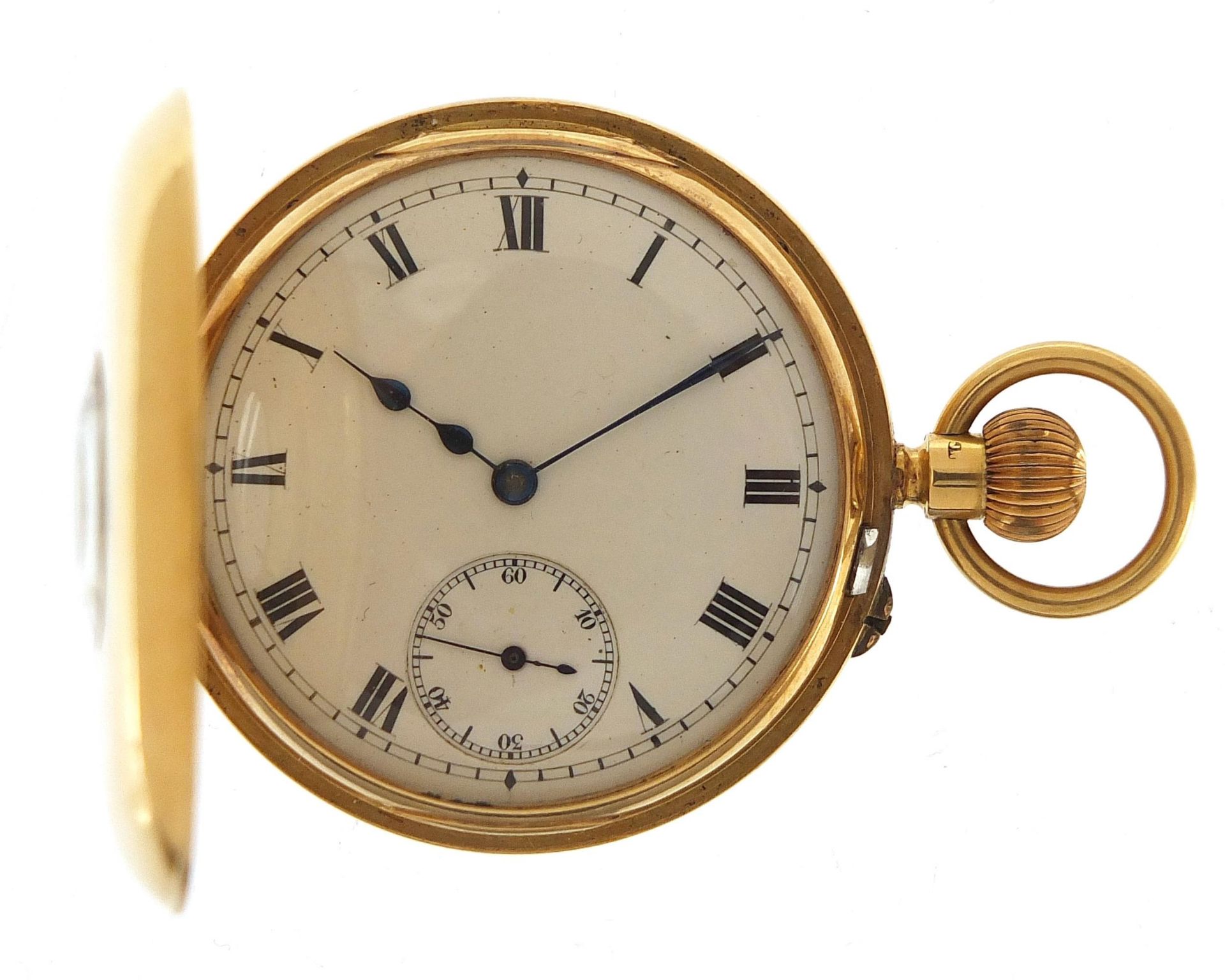 18ct gold gentlemen's half hunter pocket watch the movement numbered 99120, the case hallmarked - Image 2 of 6