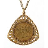 Victorian 1896 gold half sovereign with 9ct gold pendant mount and 9ct gold necklace, 3.5cm high and