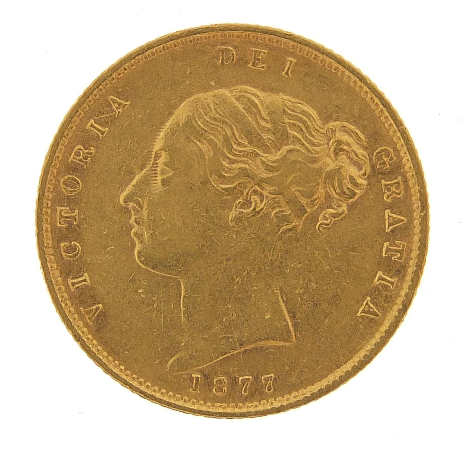 Queen Victoria Young Head 1877 gold shield back half sovereign - this lot is sold without buyer's - Image 2 of 3