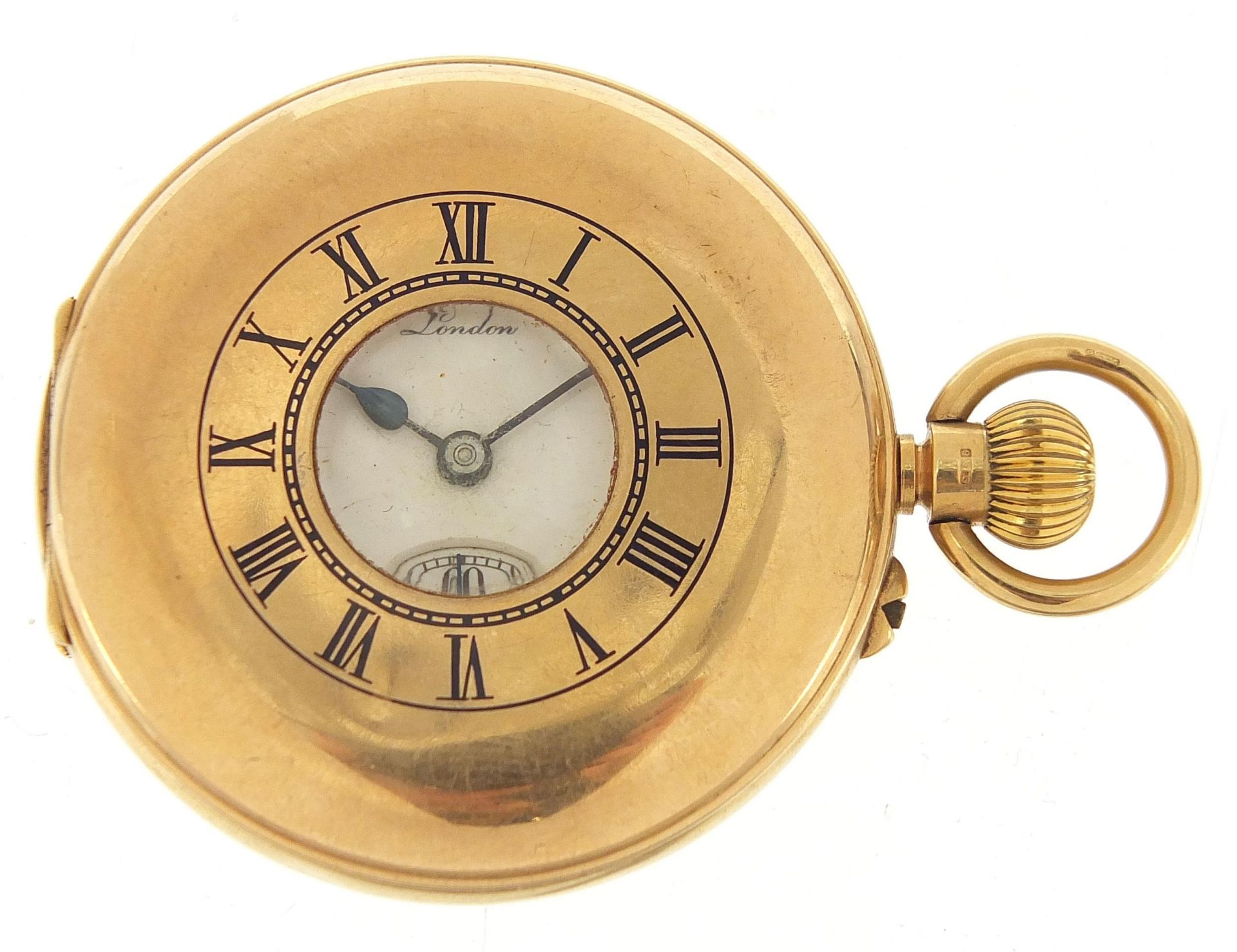 J W Benson, gentlemen's 9ct gold half hunter pocket watch, the movement numbered 8671, the case