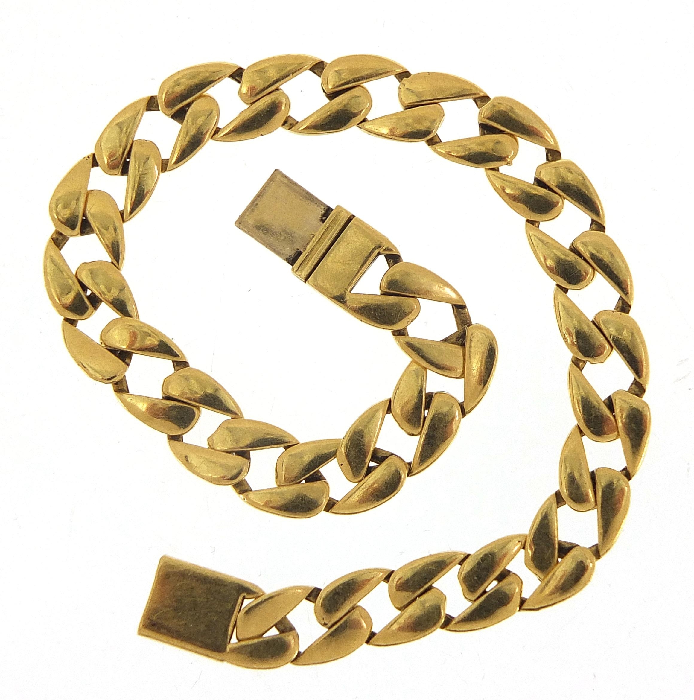 18ct gold flattened curb link bracelet, 18cm in length, 14.2g - this lot is sold without buyer's - Image 2 of 3