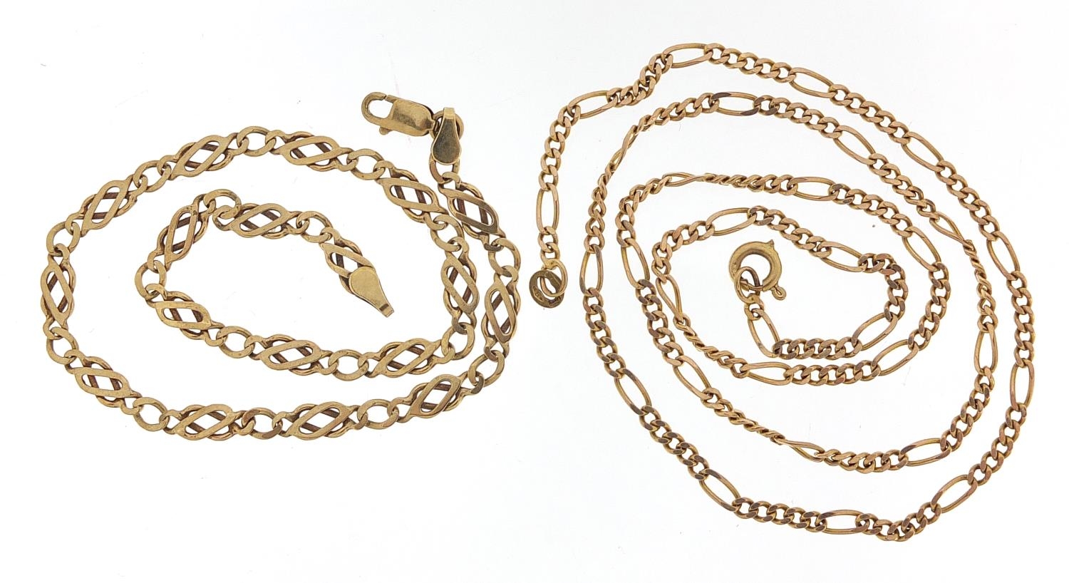 9ct gold Figaro link necklace and 9ct gold multi link bracelet, 48cm and 22cm in length, total 11.2g - Image 2 of 5