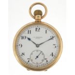 J W Benson, gentlemen's 9ct gold open face pocket watch, the case hallmarked London 1931, 44mm in