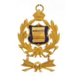 9ct gold and enamel Secretary jewel awarded to Primo J E Morgan by The Sir John Weekes Lodge, 5.