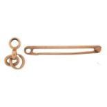 9ct gold bar brooch and 9ct gold links, the brooch 4cm wide, total 2.4g - this lot is sold without