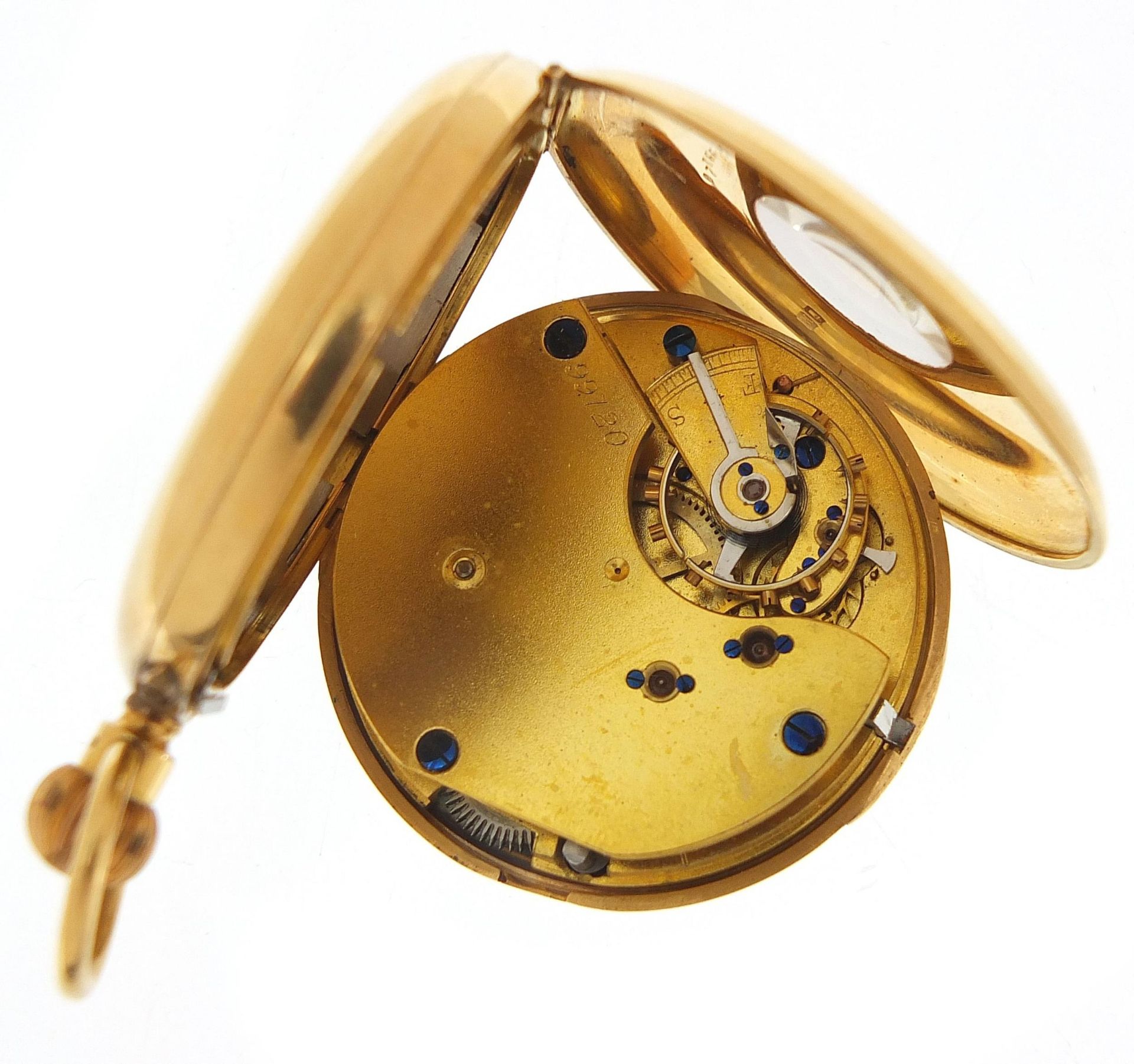 18ct gold gentlemen's half hunter pocket watch the movement numbered 99120, the case hallmarked - Image 3 of 6