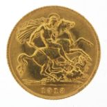 George V 1913 gold half sovereign - this lot is sold without buyer's premium