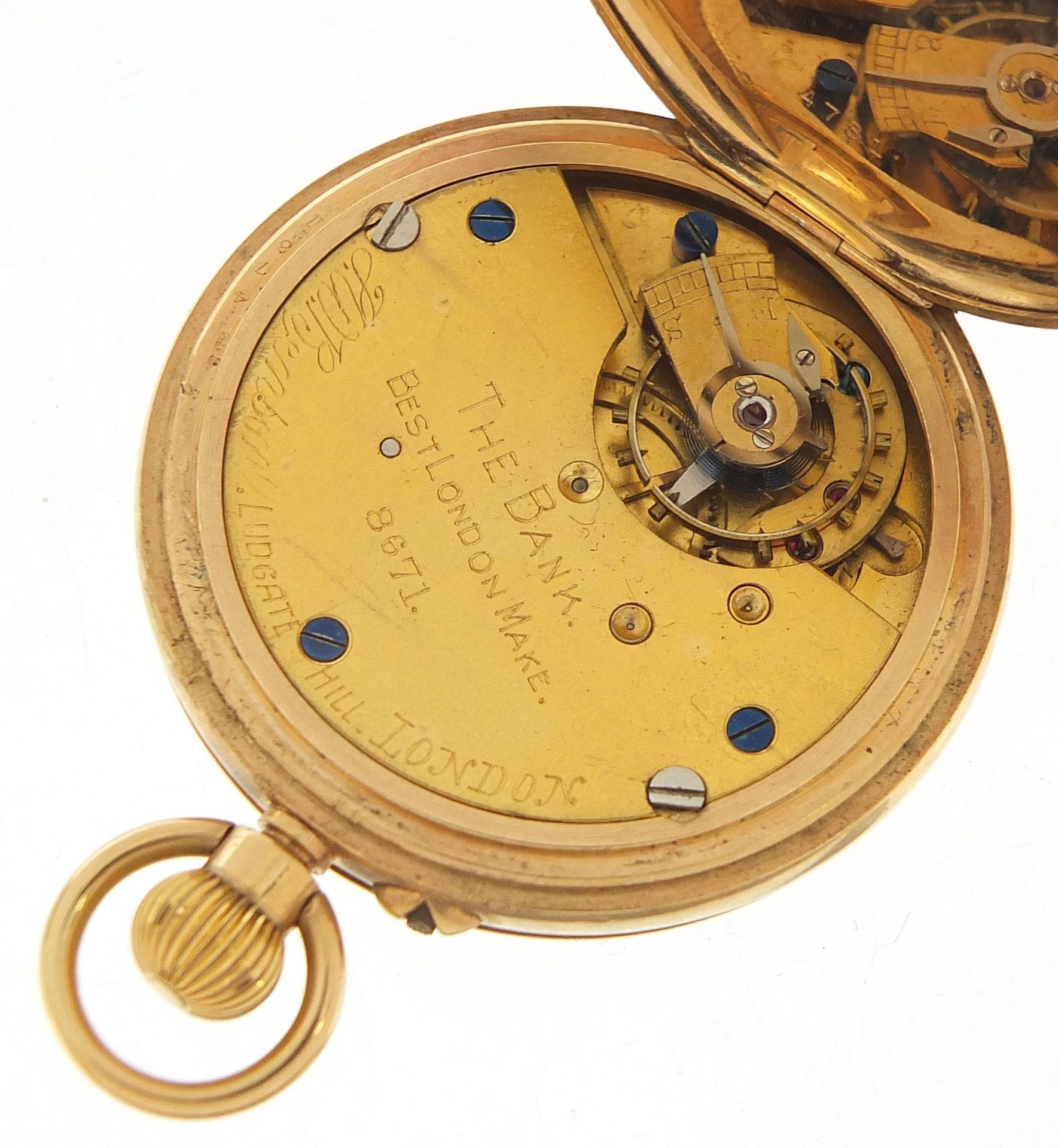 J W Benson, gentlemen's 9ct gold half hunter pocket watch, the movement numbered 8671, the case - Image 3 of 7