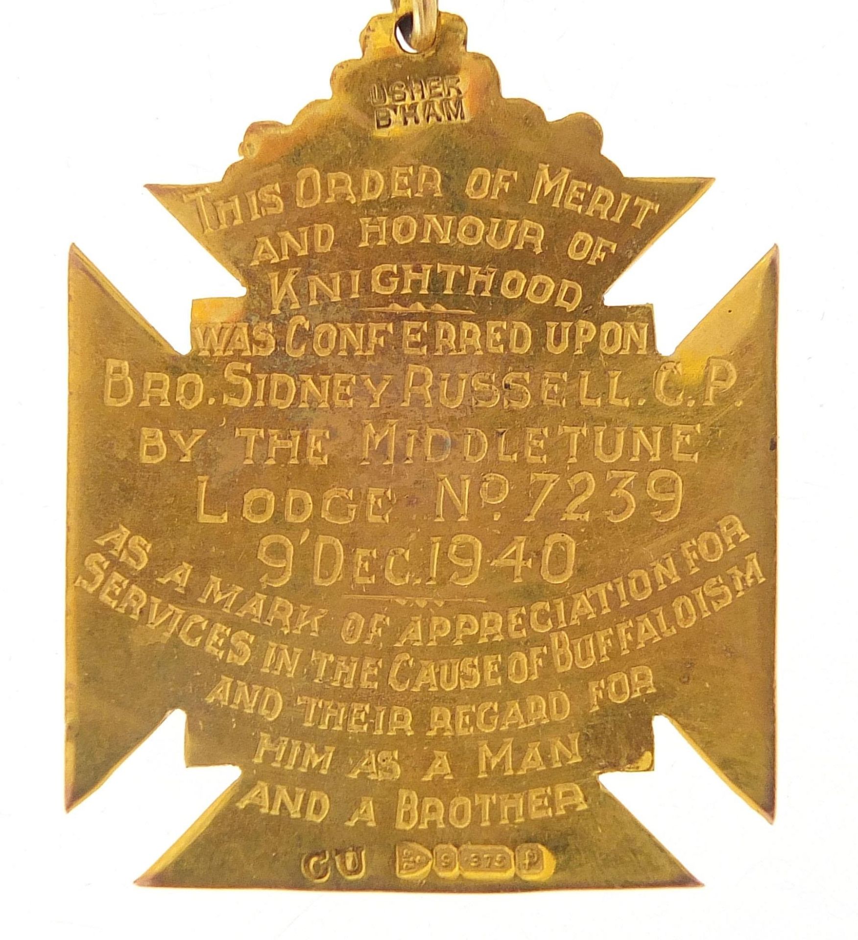 9ct gold and enamel RAOB medal with silk ribbon and bars, awarded to Bro Sidney Russell, C.P by - Image 3 of 5
