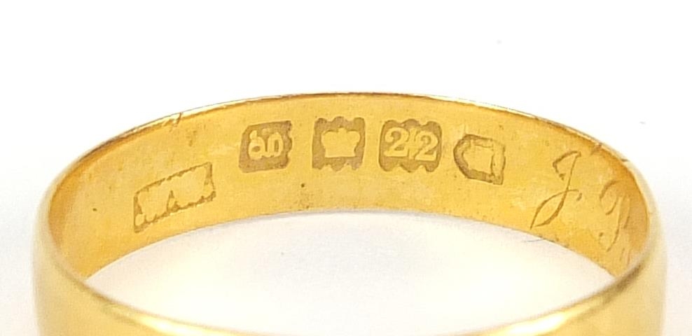 Two 22ct gold wedding bands, sizes L and M, 3.5g - this lot is sold without buyer's premium - Image 6 of 8