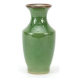 Chinese porcelain crackle glazed vase having a green monochrome glaze, 15cm high