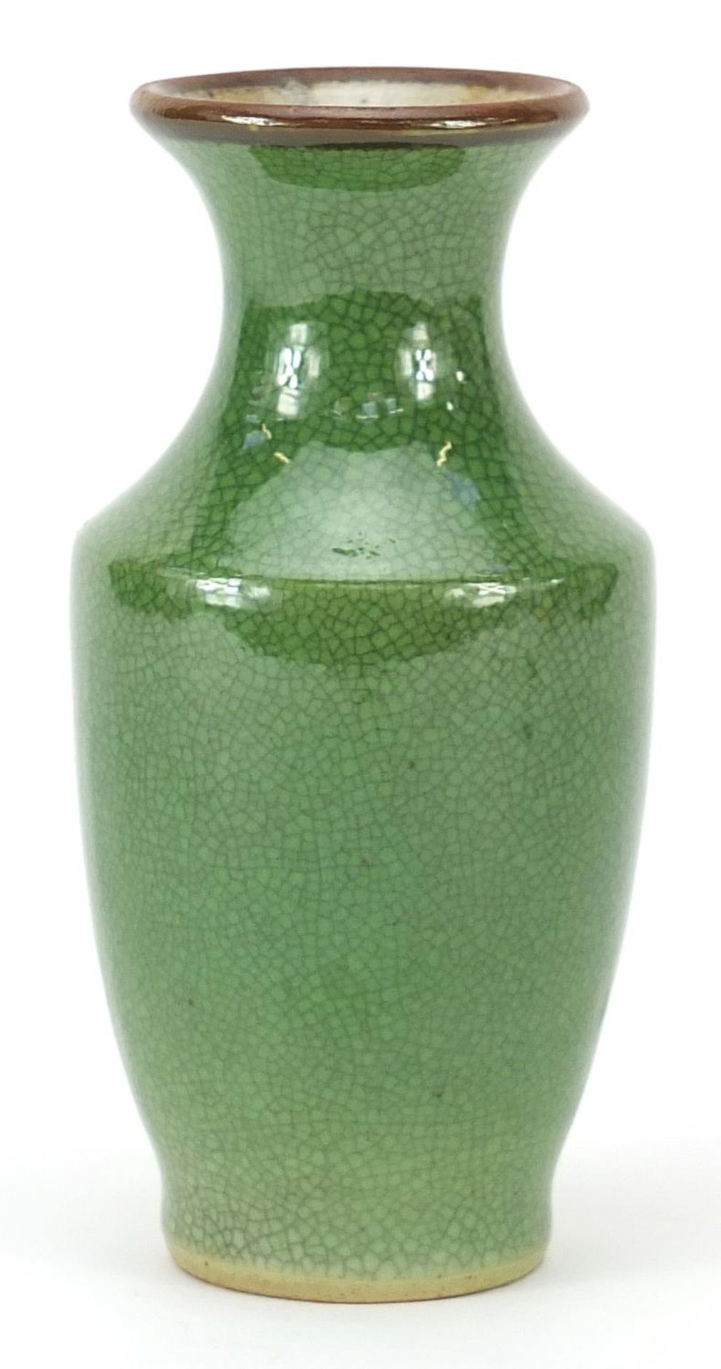 Chinese porcelain crackle glazed vase having a green monochrome glaze, 15cm high