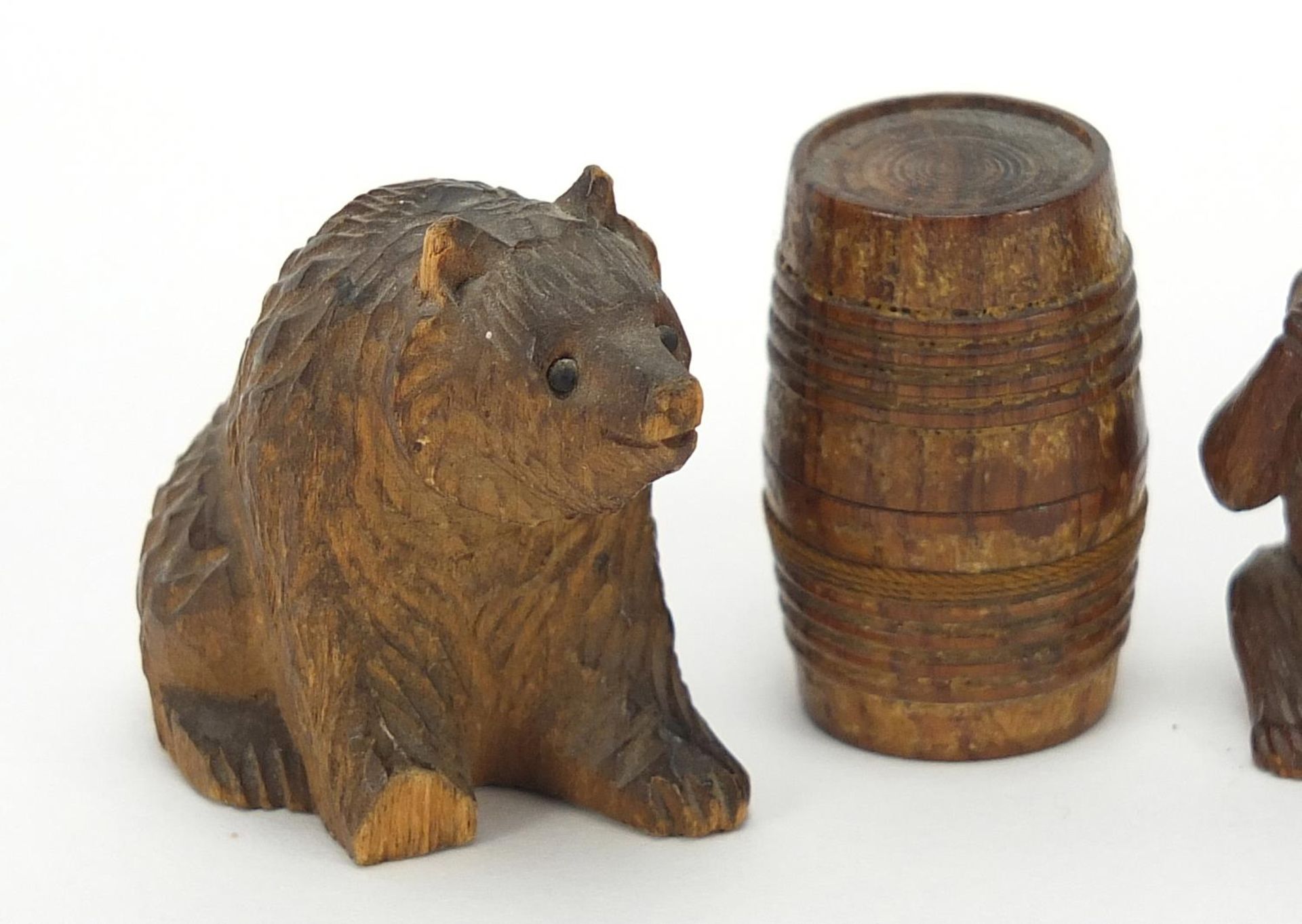 Antique and later treen including a carved Black Forest bear and three wise monkeys, the largest 4cm - Image 2 of 5