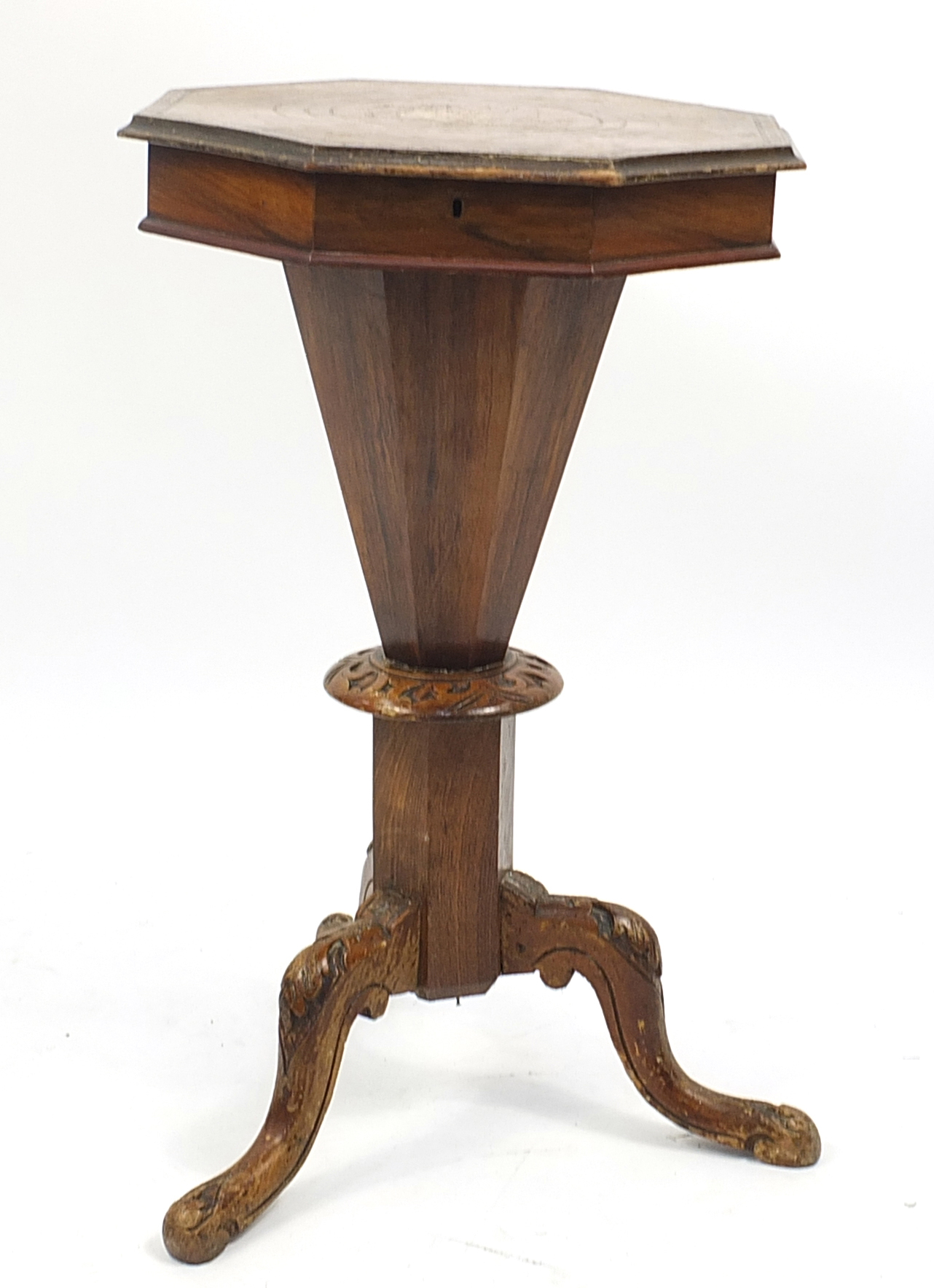 Victorian inlaid rosewood trumpet work table, 74cm high - Image 2 of 4