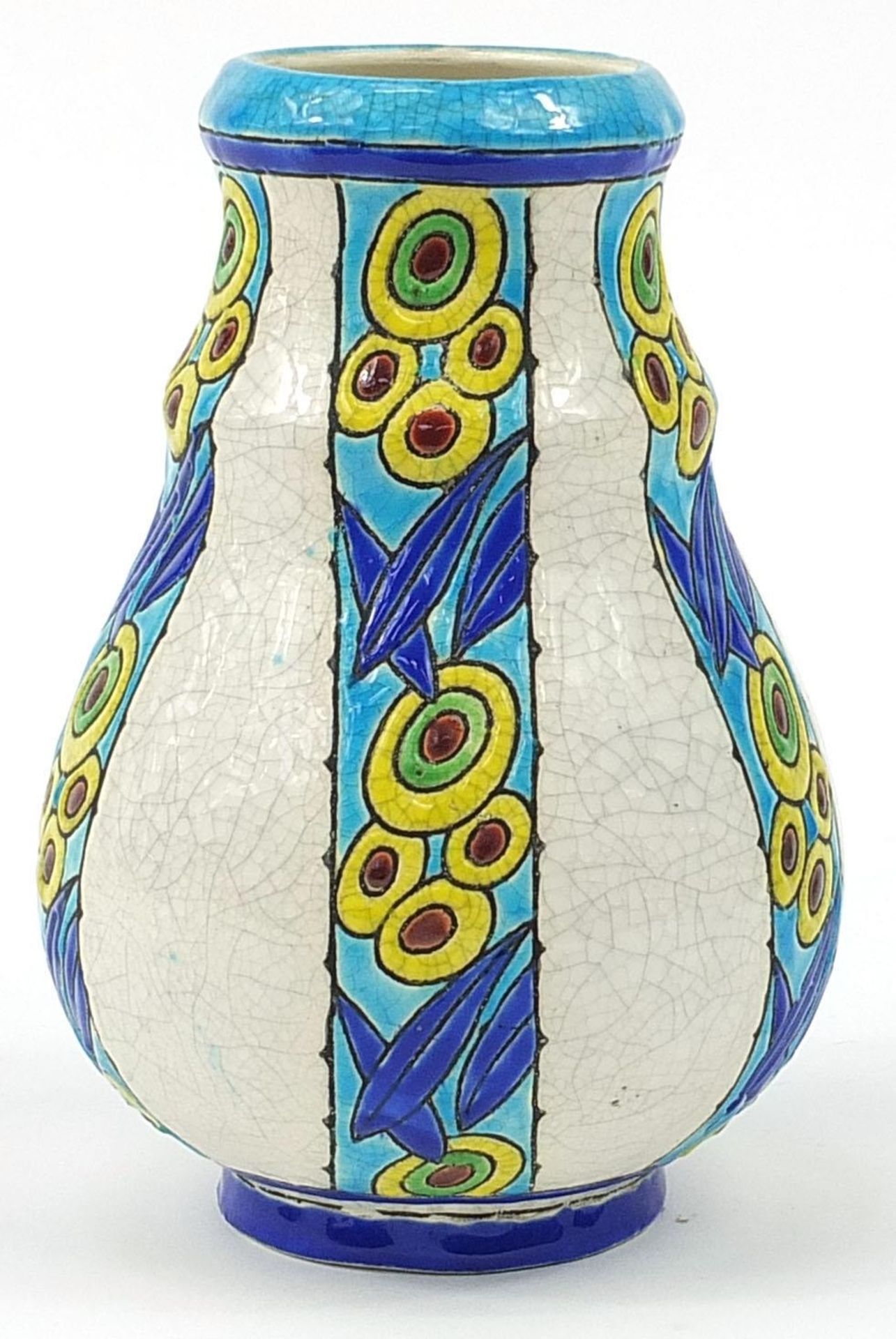 Charles Catteau for Boch Freres, French Art Deco pottery vase enamelled with flowers, 19.5cm high - Image 2 of 3