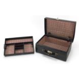 Victorian black leather jewellery box with fitted interior and lift out tray, 25cm wide