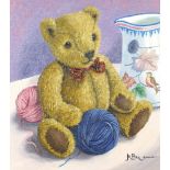 Jo Bryan - Humphrey, teddy bear, oil on canvas board, mounted and framed, 34cm x 30cm excluding