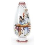 Chinese porcelain footed vase hand painted in the famille rose palette with an Emperor at a table