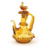 Continental orange glass coffee pot with swan design knop, 21cm high